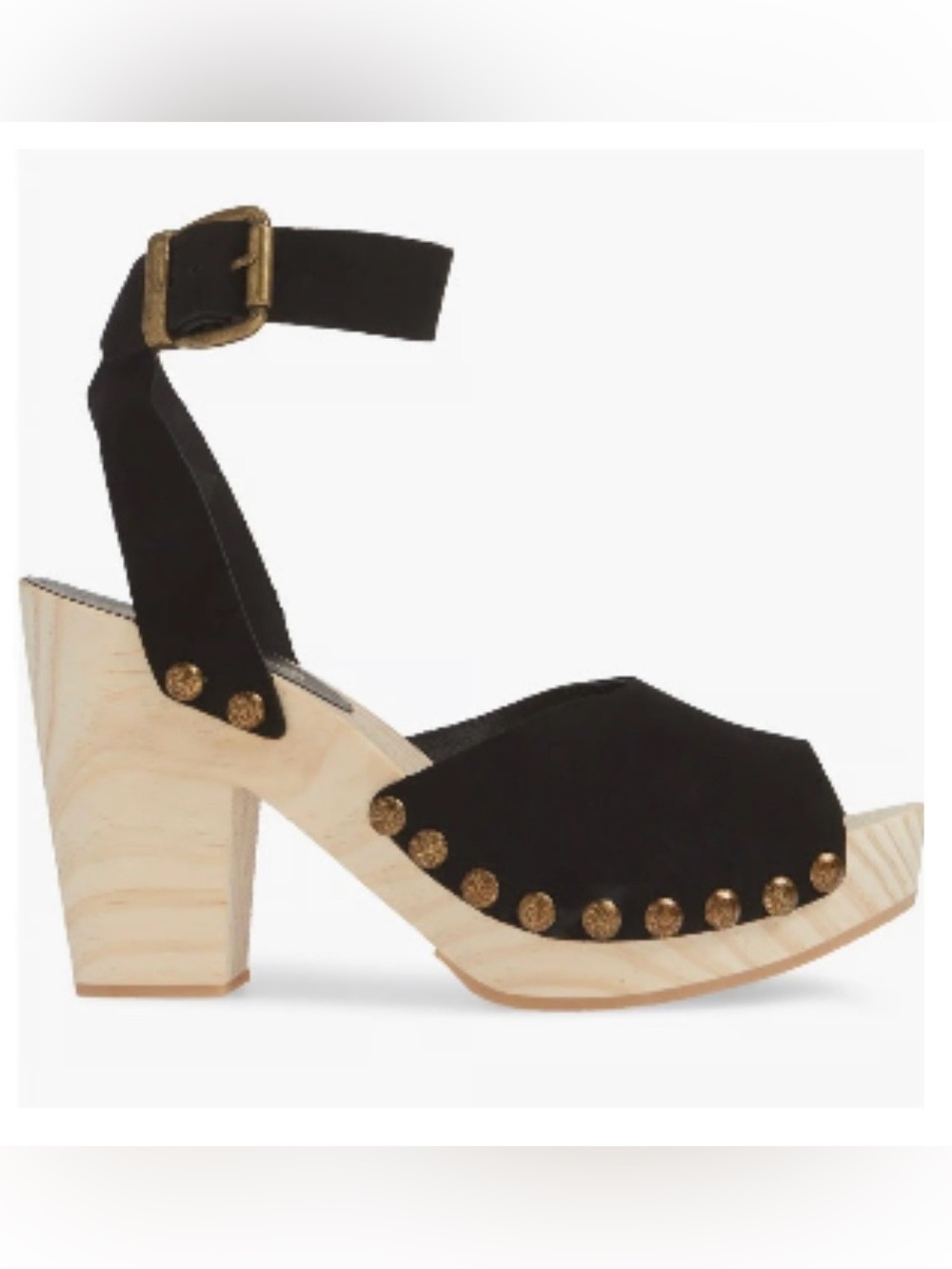 Free People Pasadena Clogs Black Suede Studded Wooden Platform Sandals Peep Toe - Picture 2 of 16